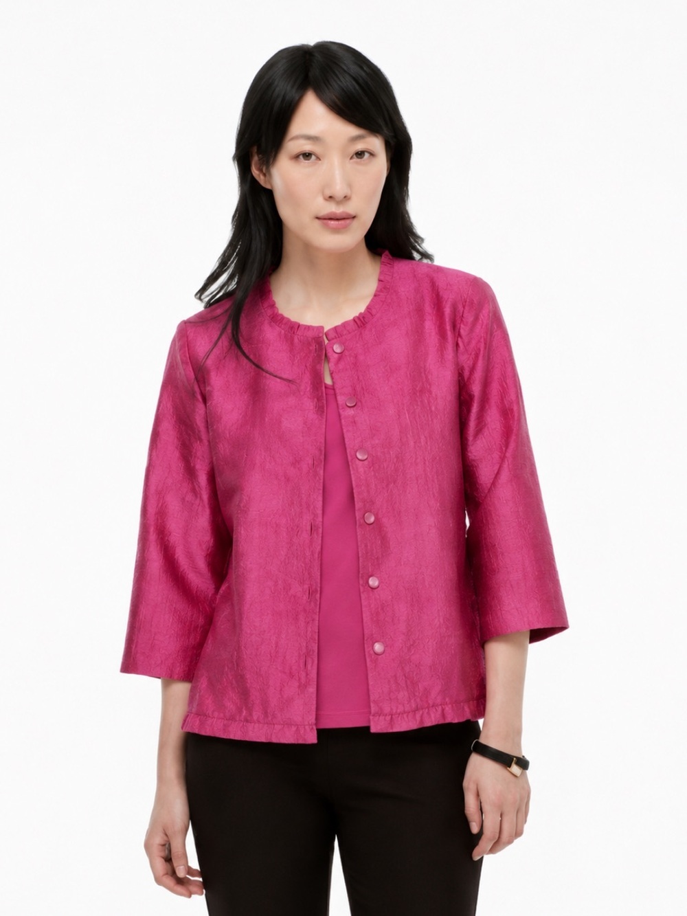 Eileen Fisher Pink Crinkled Silk Blouse/Light Jacket Small New Without Tags!